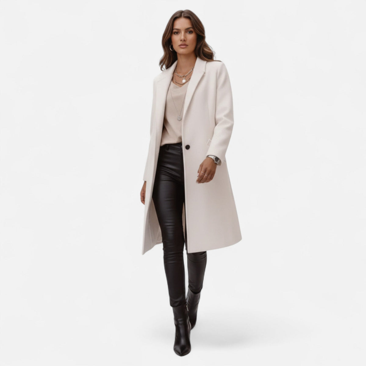 Prisca - Women's Longline Coat with Button Front and Side Pockets - photo 6