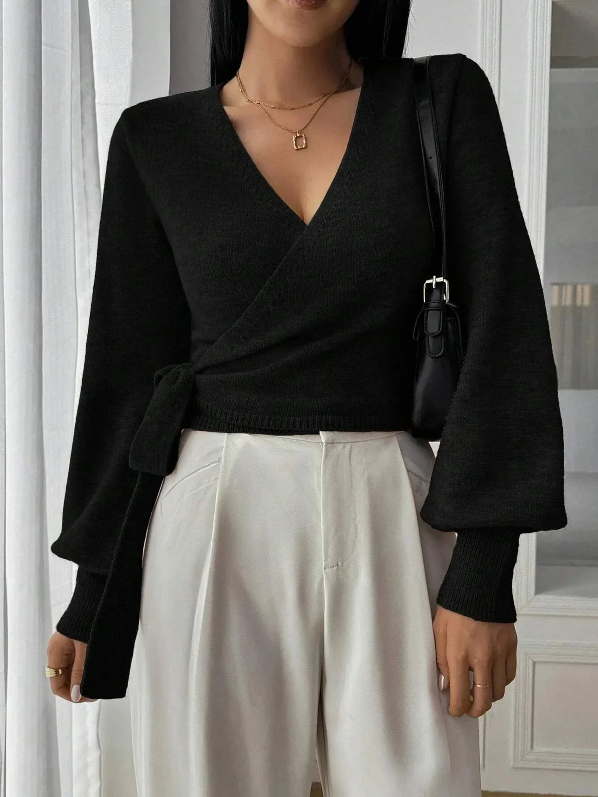 Alessia - Women's wrap sweater with tie belt - photo 3
