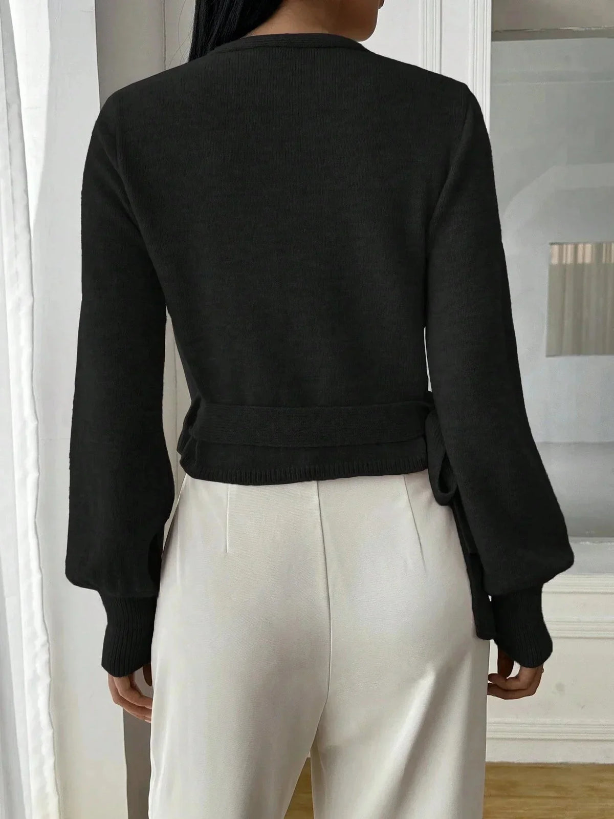 Alessia - Women's wrap sweater with tie belt - photo 9