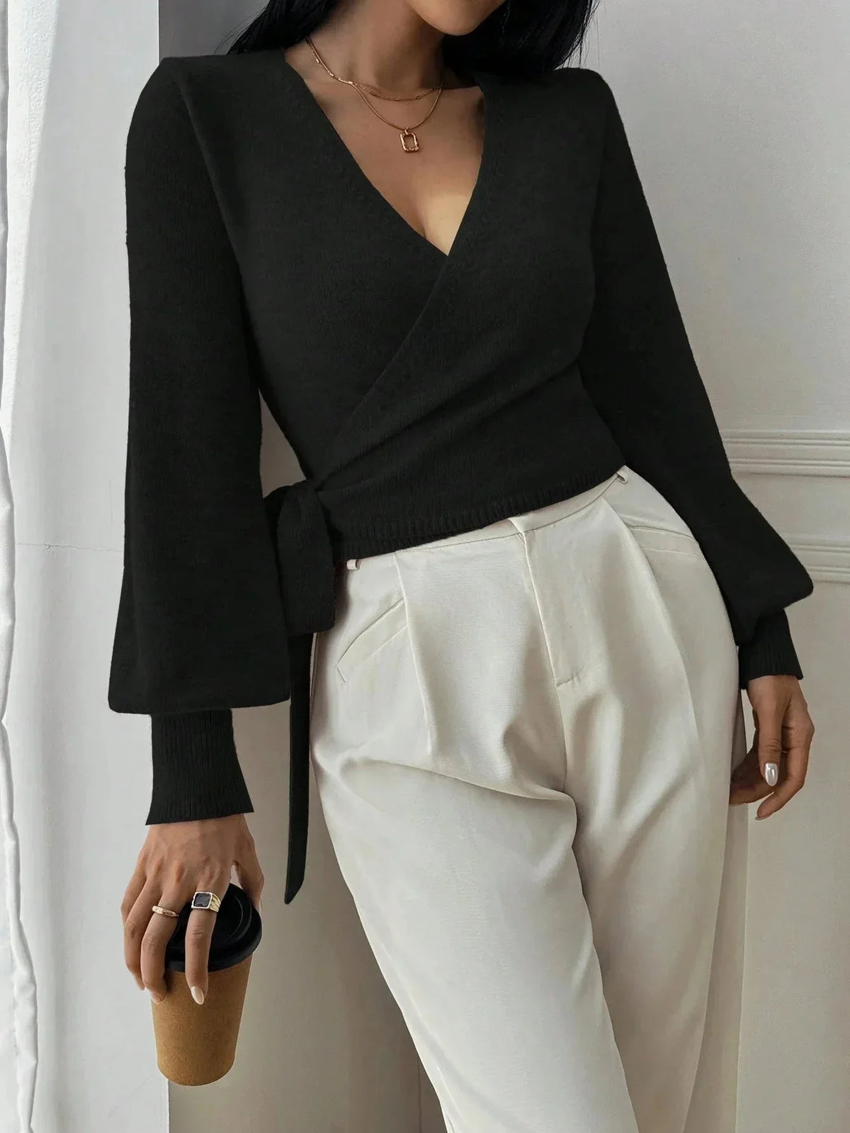 Alessia - Women's wrap sweater with tie belt - photo 6