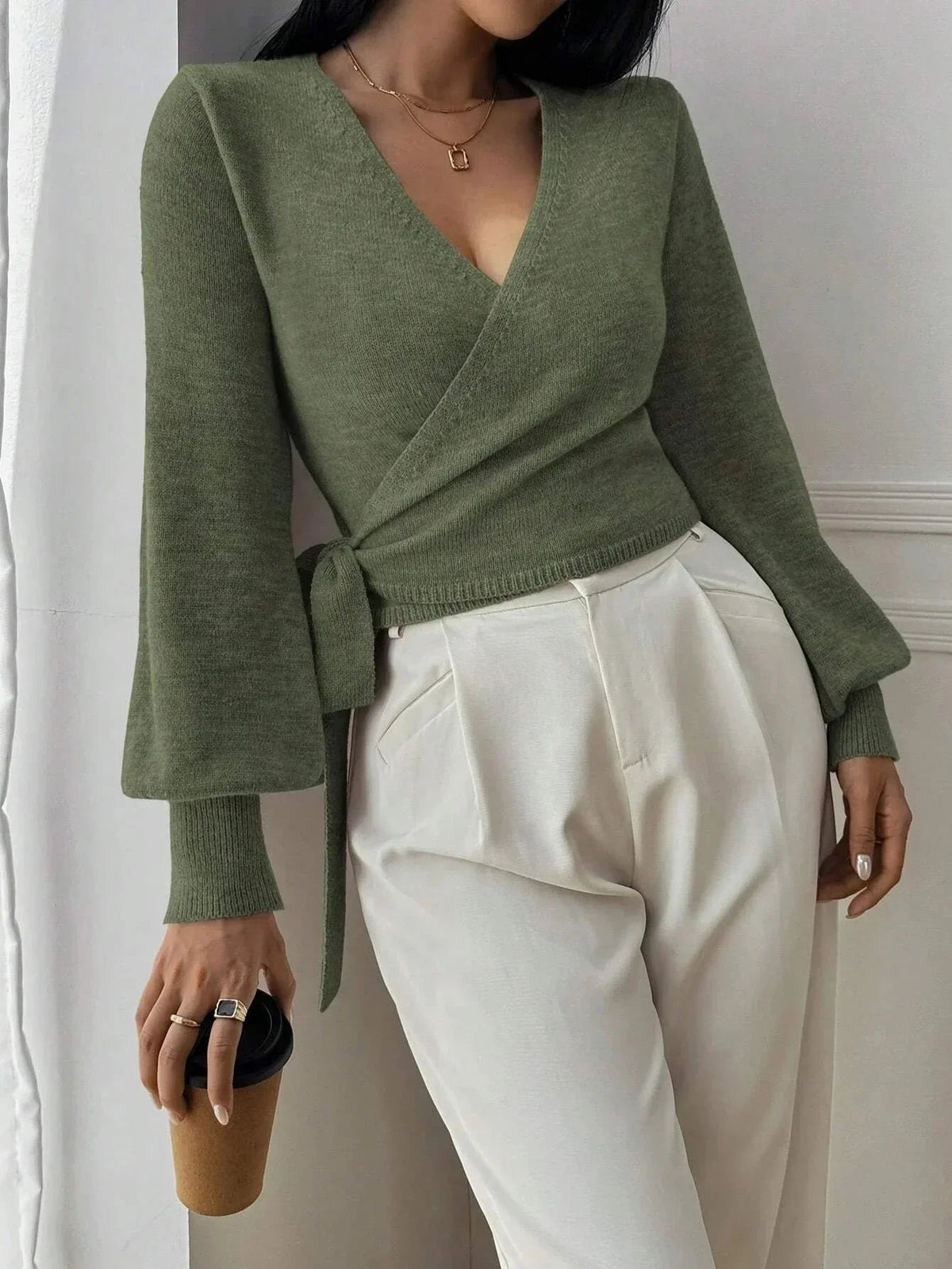 Alessia - Women's wrap sweater with tie belt - photo 7