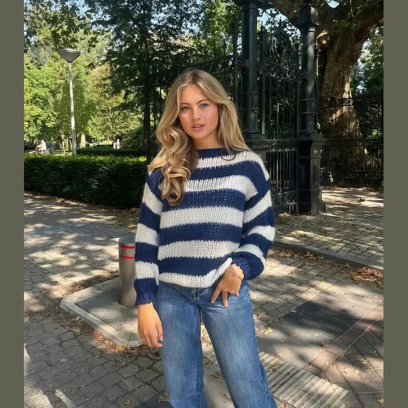 Women's Striped Knit Sweater - photo 2