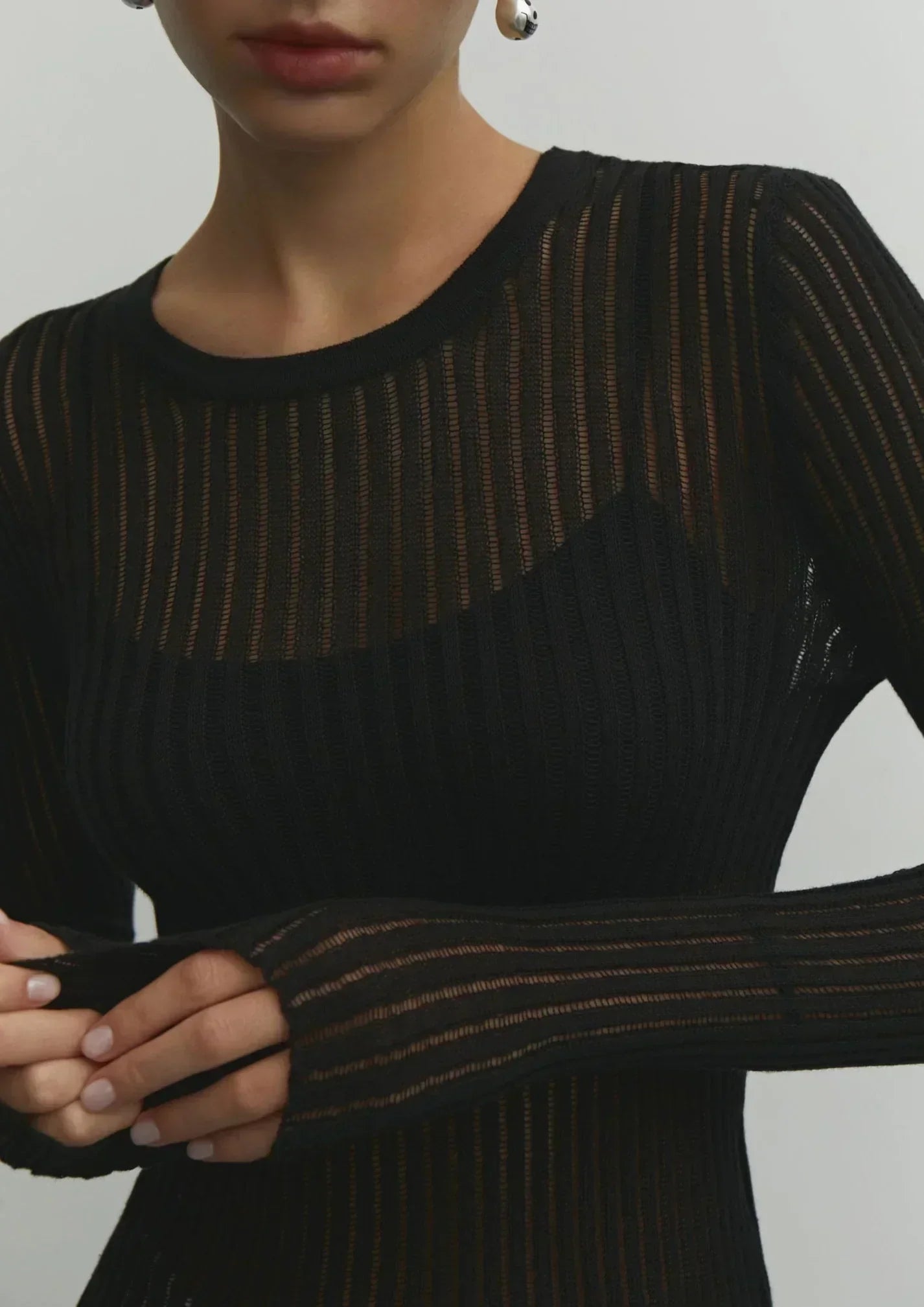 Thea - Women's Sheer Ribbed Knit Casual Style Sweater - photo 1