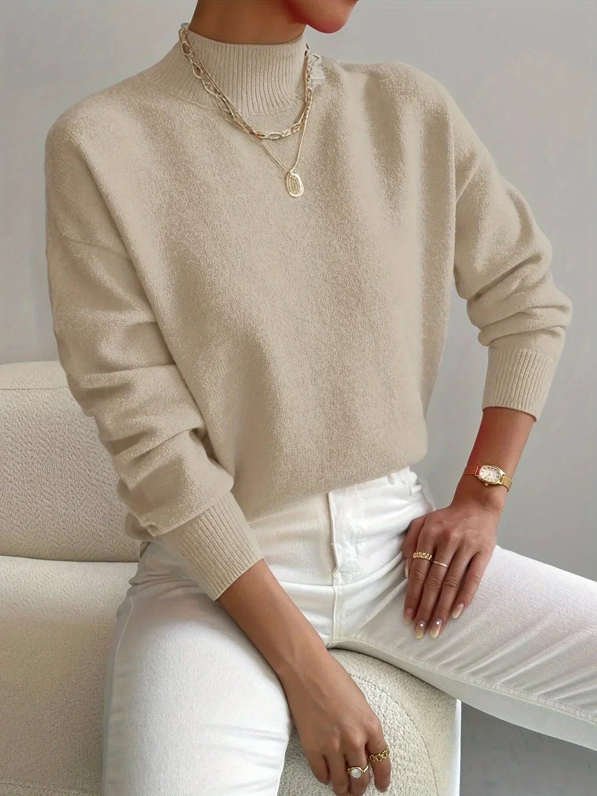 Hannah - Women's high-neck sweater in stretch fabric with long sleeves - photo 4