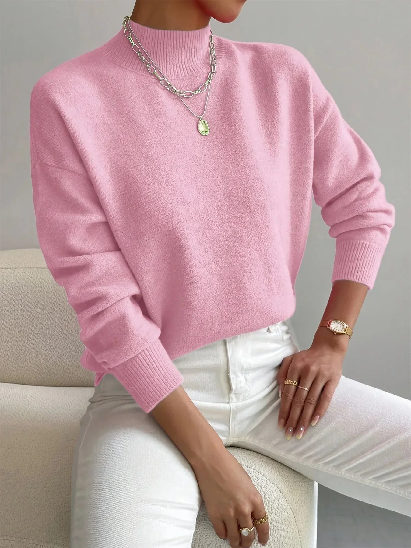 Hannah - Women's high-neck sweater in stretch fabric with long sleeves - photo 2