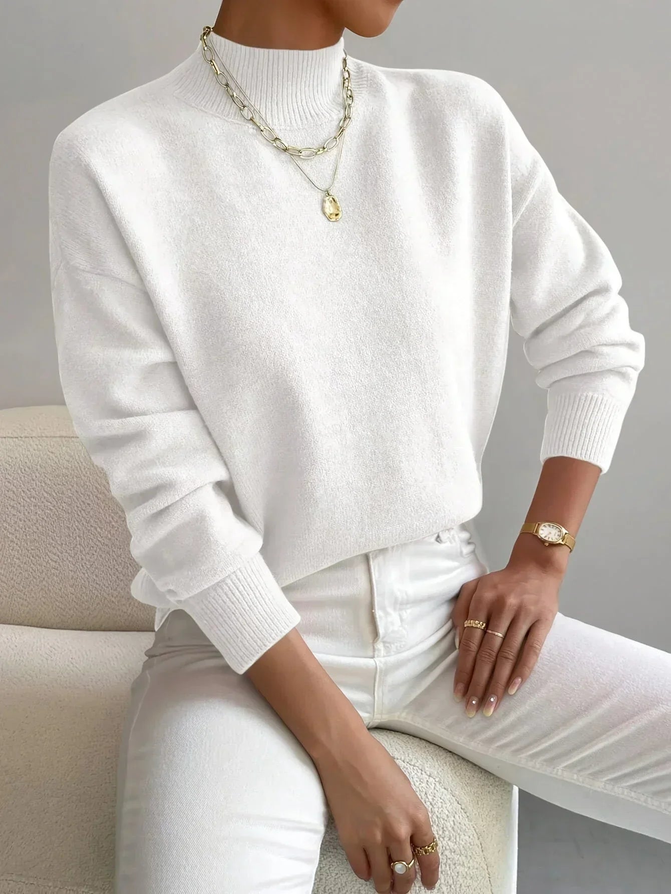 Hannah - Women's high-neck sweater in stretch fabric with long sleeves - photo 1