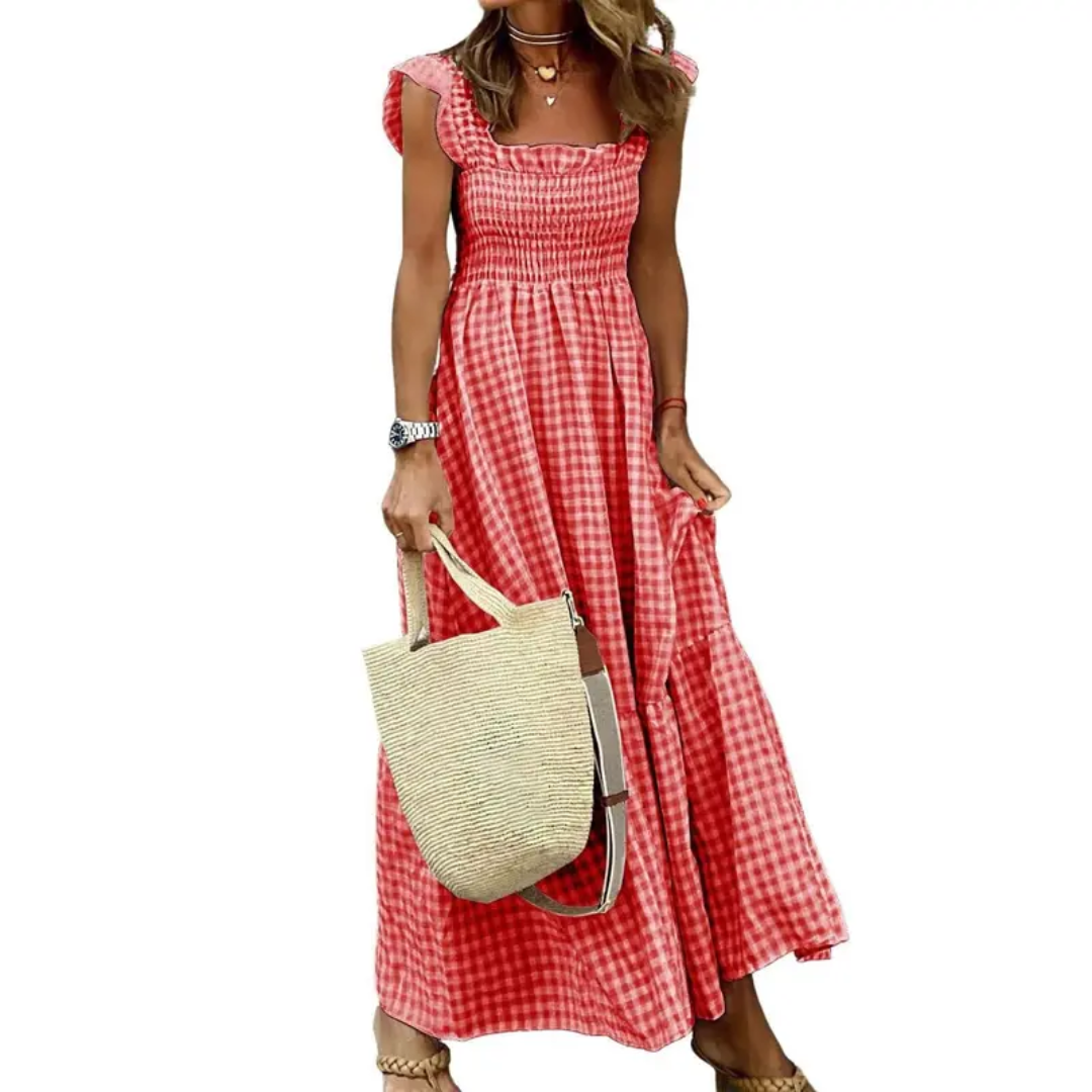 Ramona - Women's Maxi Dress with Check Pattern and Ruffle Trim - photo 3