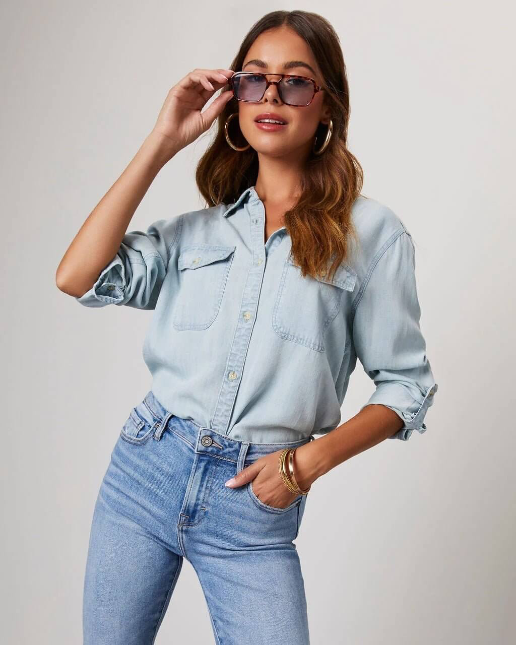 Raphaelle - Women's Denim Shirt with Long Sleeves - photo 2
