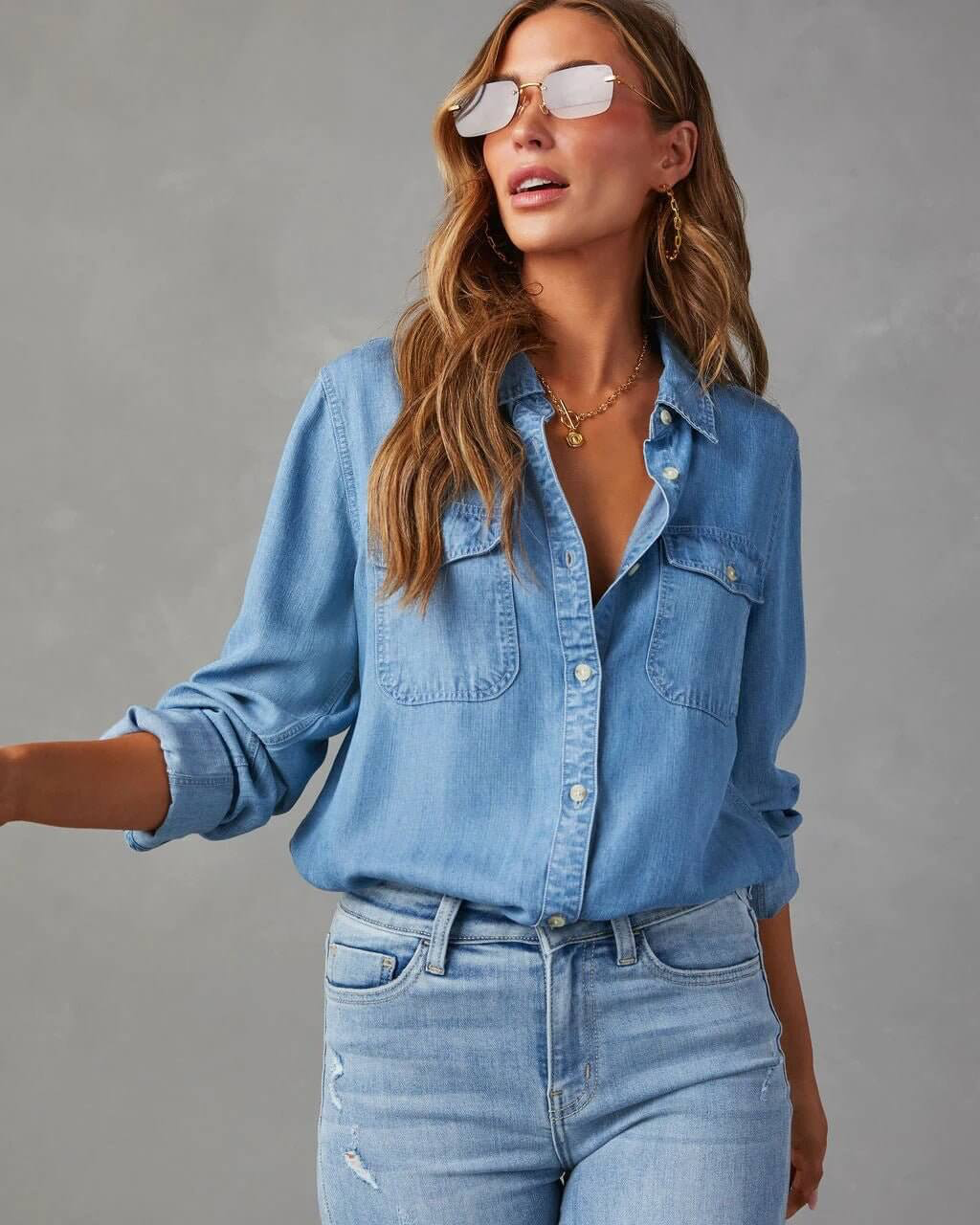 Raphaelle - Women's Denim Shirt with Long Sleeves - photo 7
