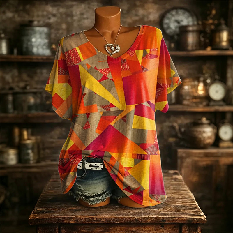 Rhea - Women's V-Neck T-Shirt with Abstract Print - photo 1