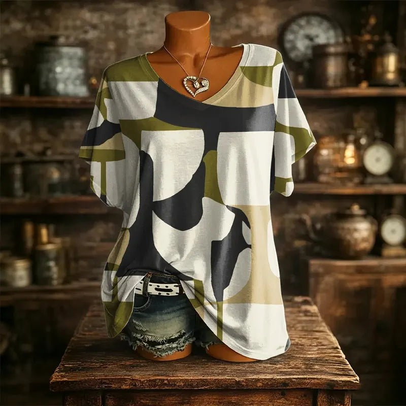 Rhea - Women's V-Neck T-Shirt with Abstract Print - photo 3