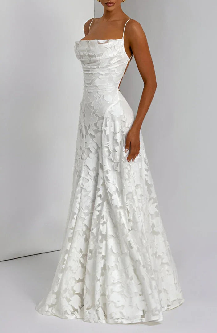 Women's Maxi dress with thin straps and floral patterns - photo 8