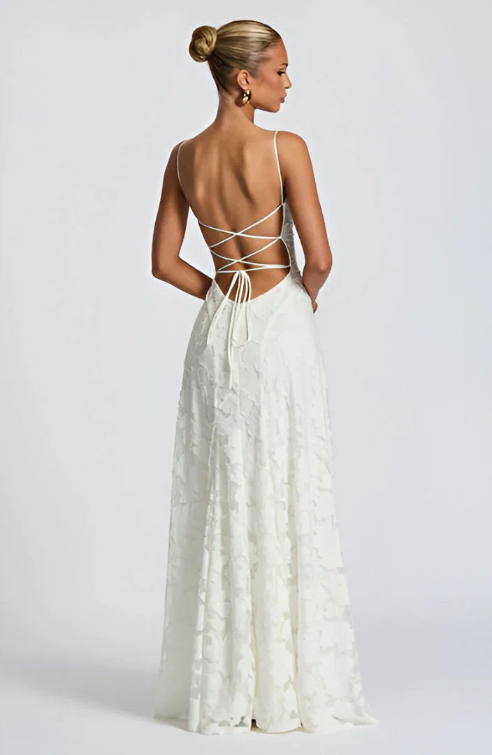 Women's Maxi dress with thin straps and floral patterns - photo 9