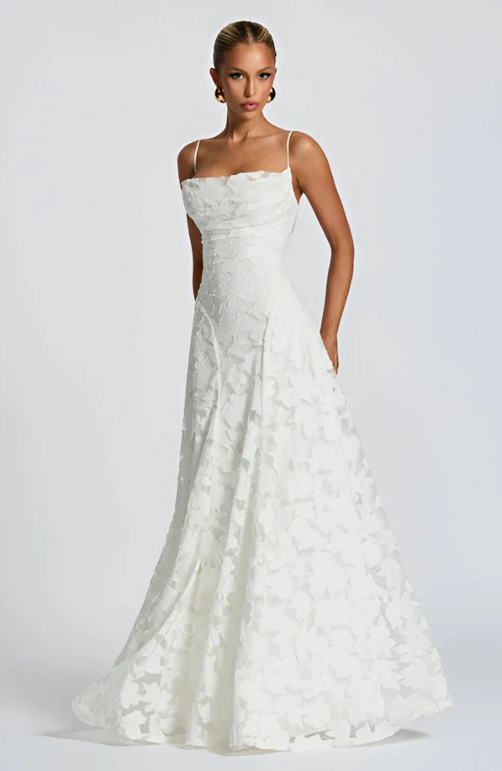 Women's Maxi dress with thin straps and floral patterns - photo 1