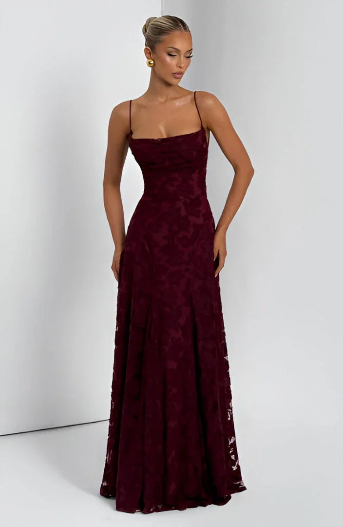 Women's Maxi dress with thin straps and floral patterns - photo 2