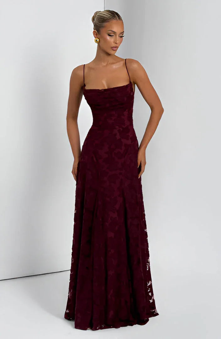 Women's Maxi dress with thin straps and floral patterns - photo 2