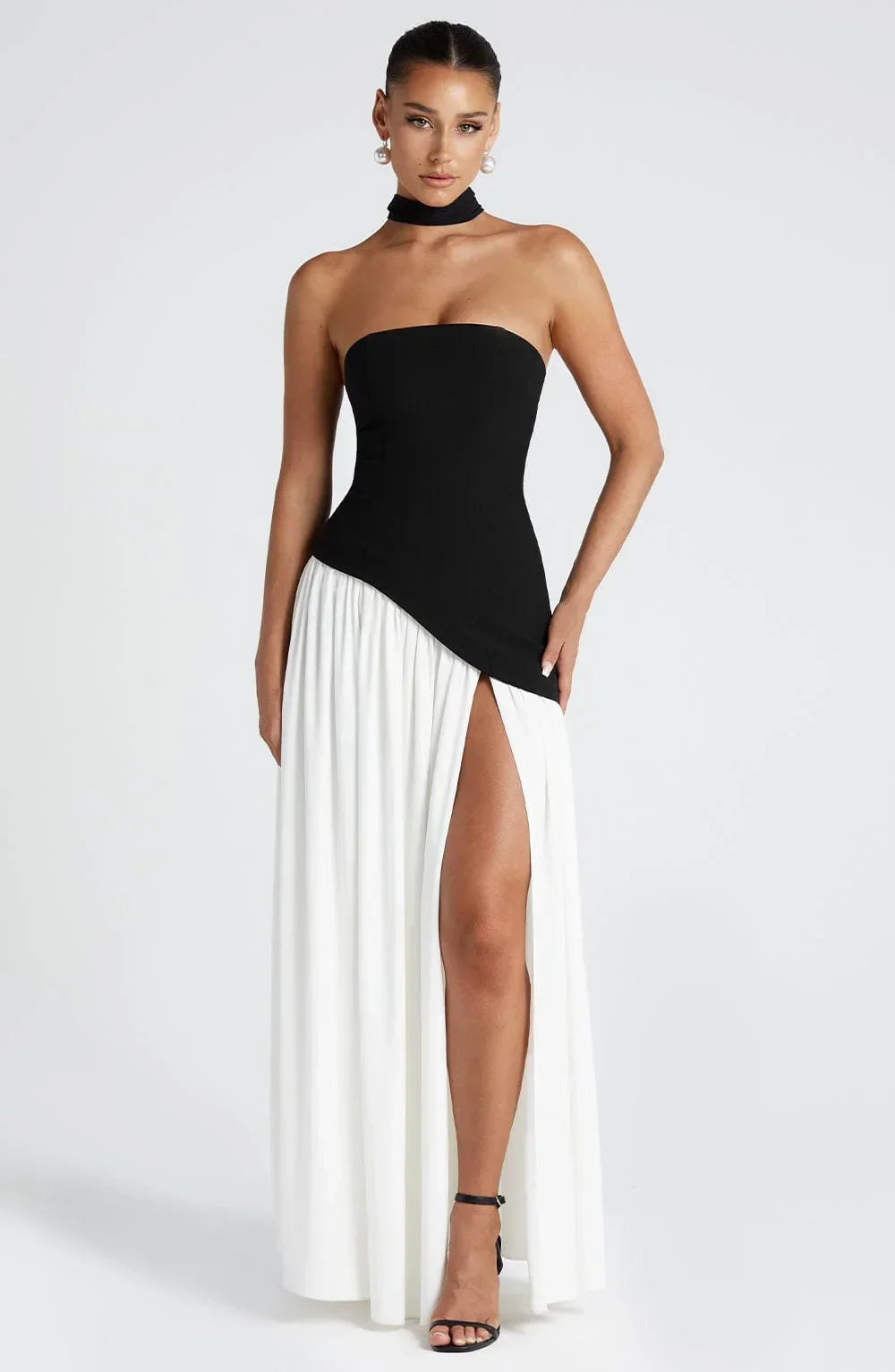 Bianca - Long strapless corset dress with scarf detail and high slit - photo 3