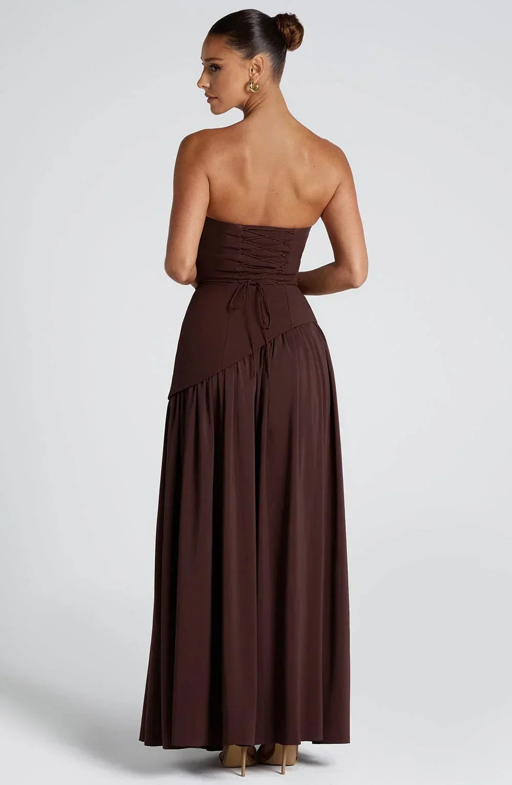 Bianca - Long strapless corset dress with scarf detail and high slit - photo 7