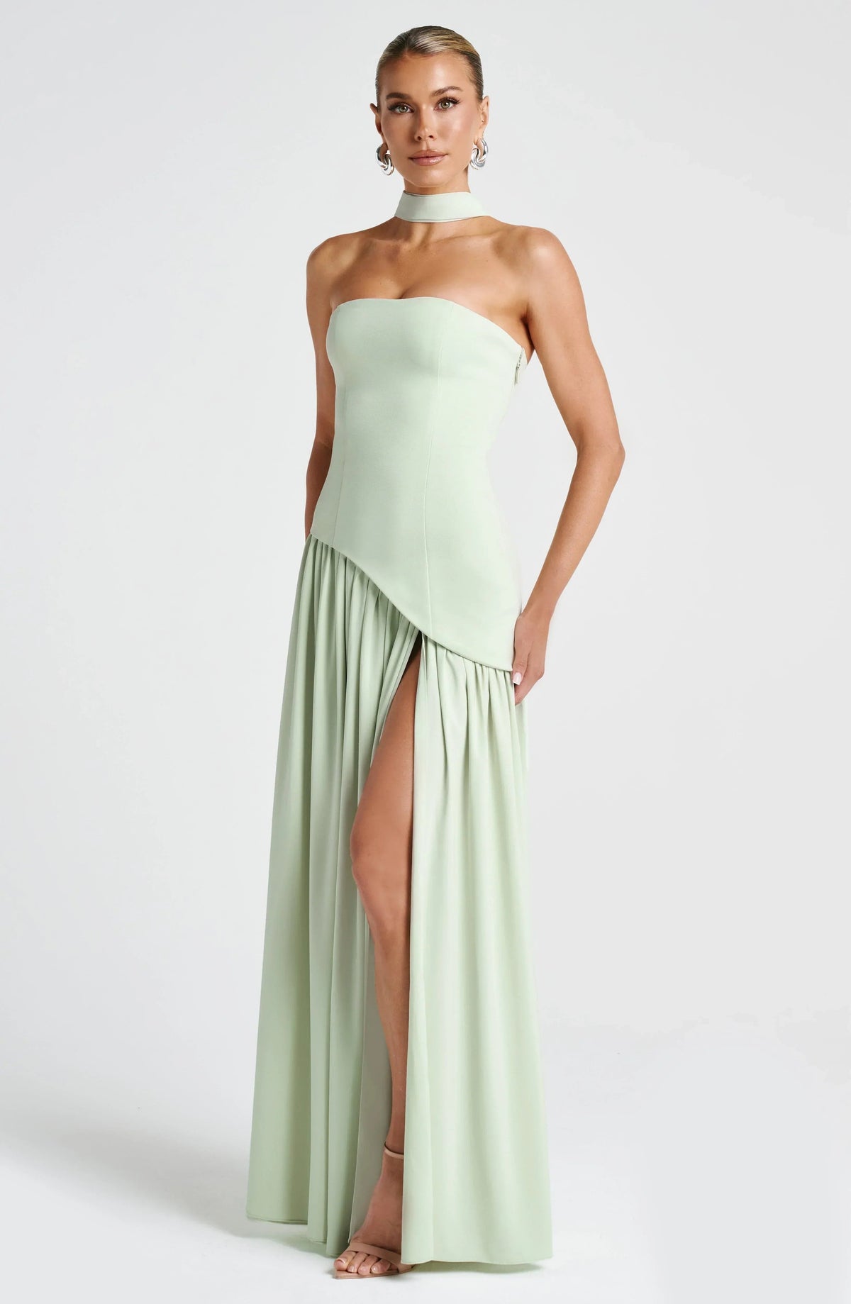 Bianca - Long strapless corset dress with scarf detail and high slit - photo 22