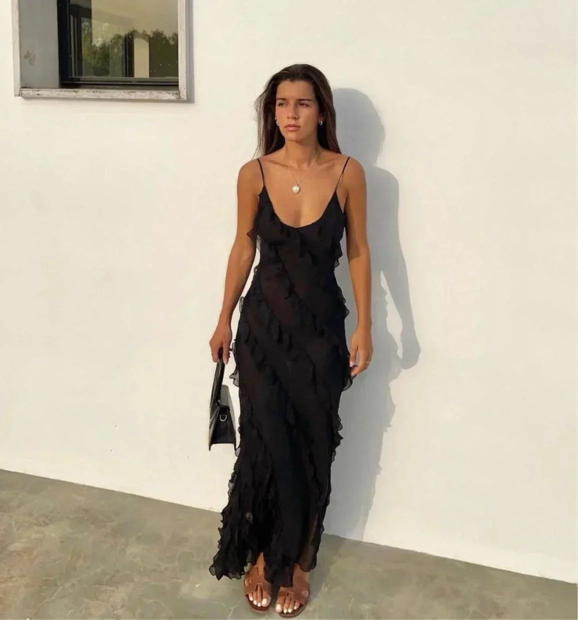 Ophelia - Women's long evening dress with straps and ruffles - photo 26