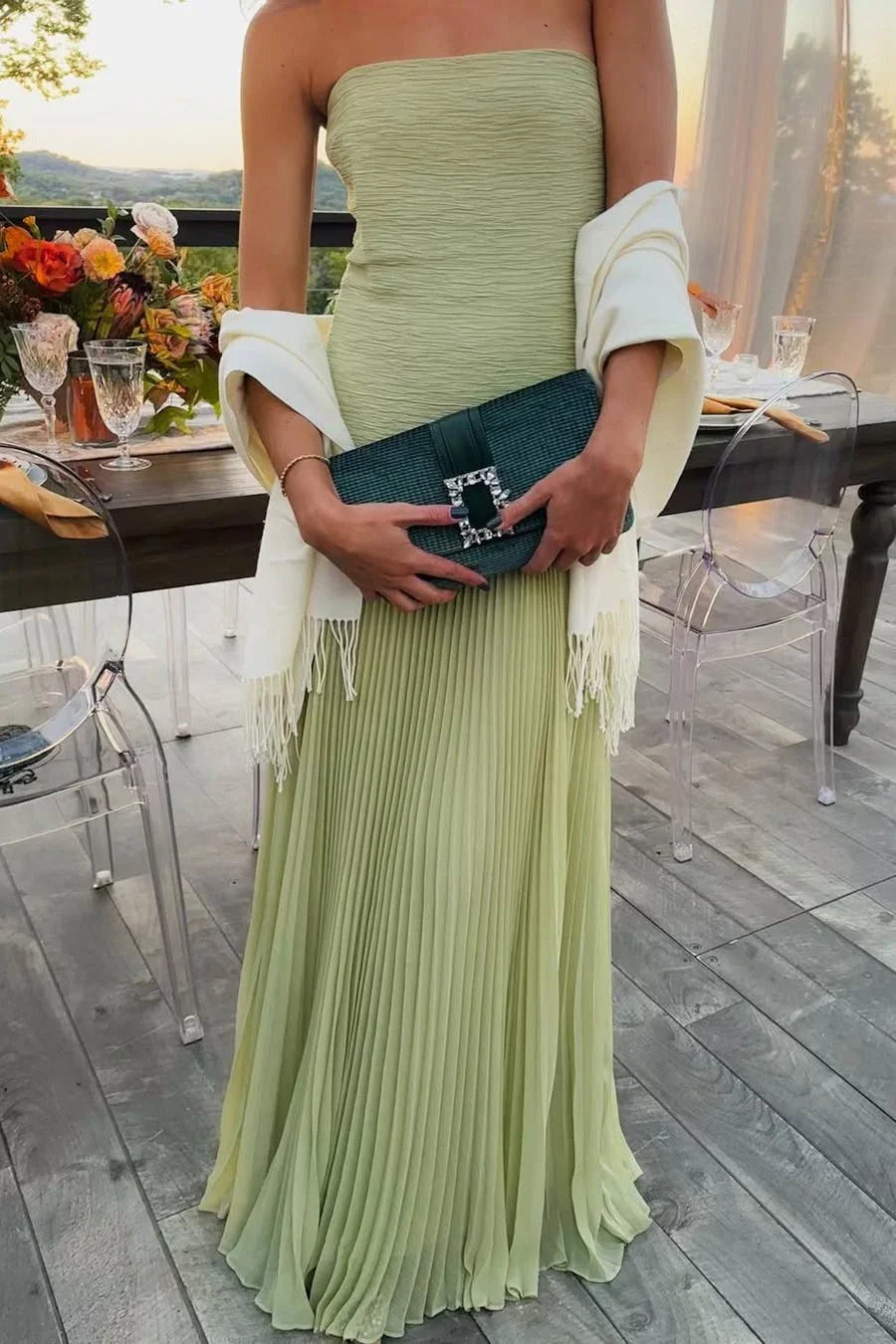 Women's green pleated Maxi dress - photo 1