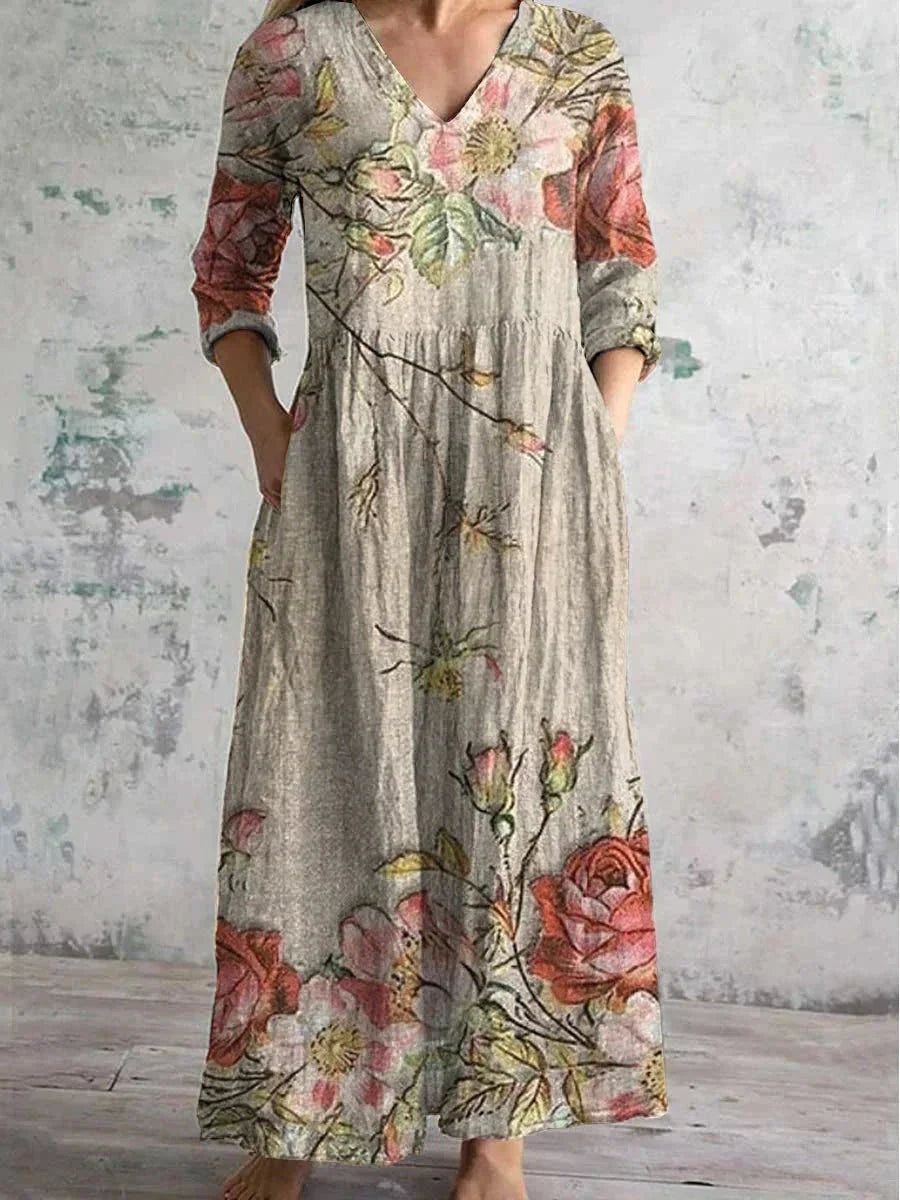 Sorelle – Women’s Floral Maxi Dress V-Neck 3/4 Sleeve Summer Long Dress - photo 2