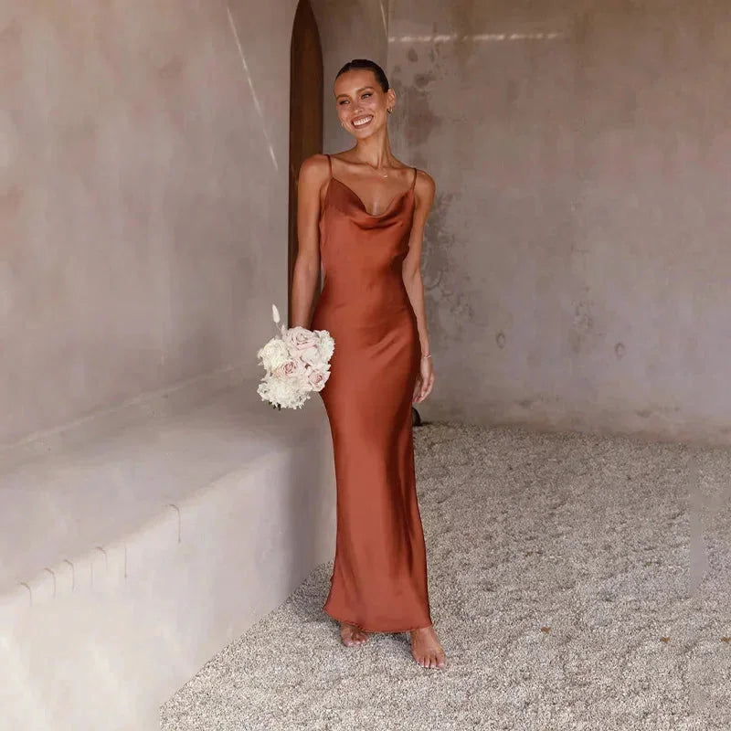 Maya - Women's long satin dress with cowl neck and no sleeves - photo 1