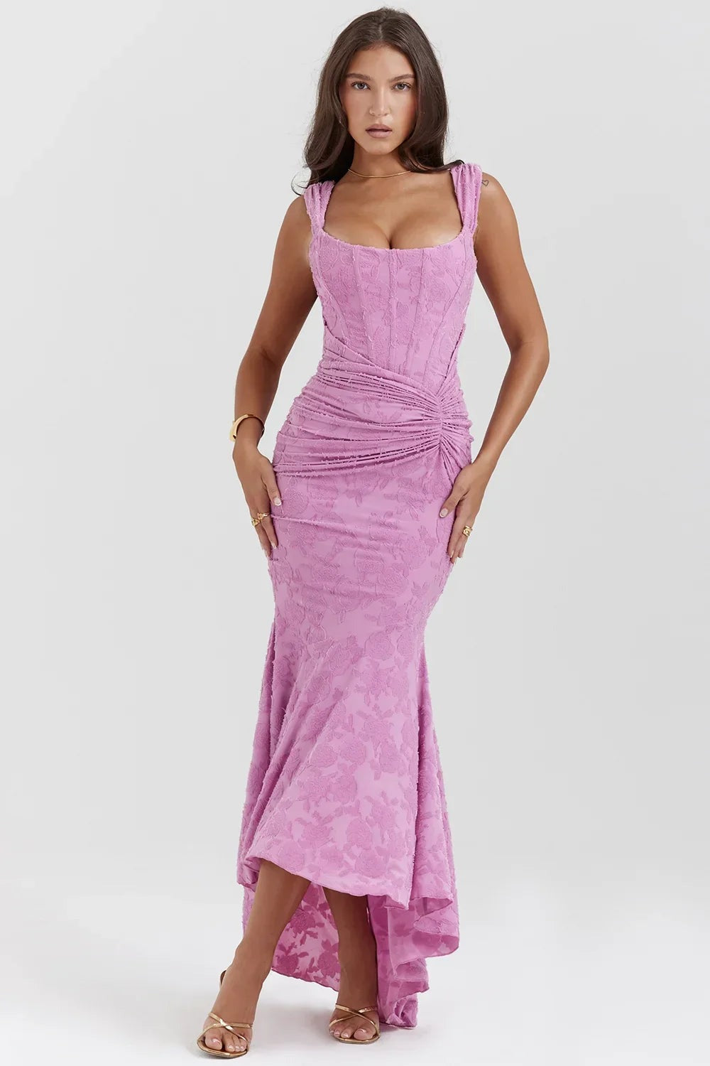 Aaliyah - Women's midi dress with floral pattern and wide straps - photo 4