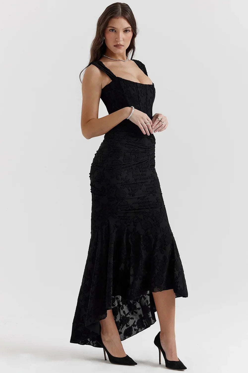 Aaliyah - Women's midi dress with floral pattern and wide straps - photo 2
