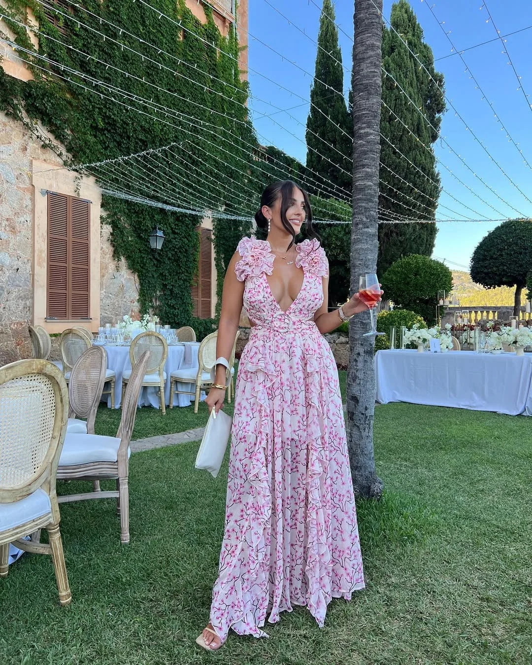 Maxi abito floreale senza maniche da donna