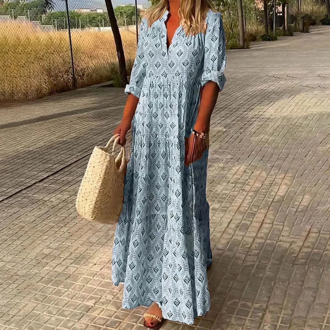Bella - Women's long bohemian dress with V-neck and long sleeves for summer - photo 5