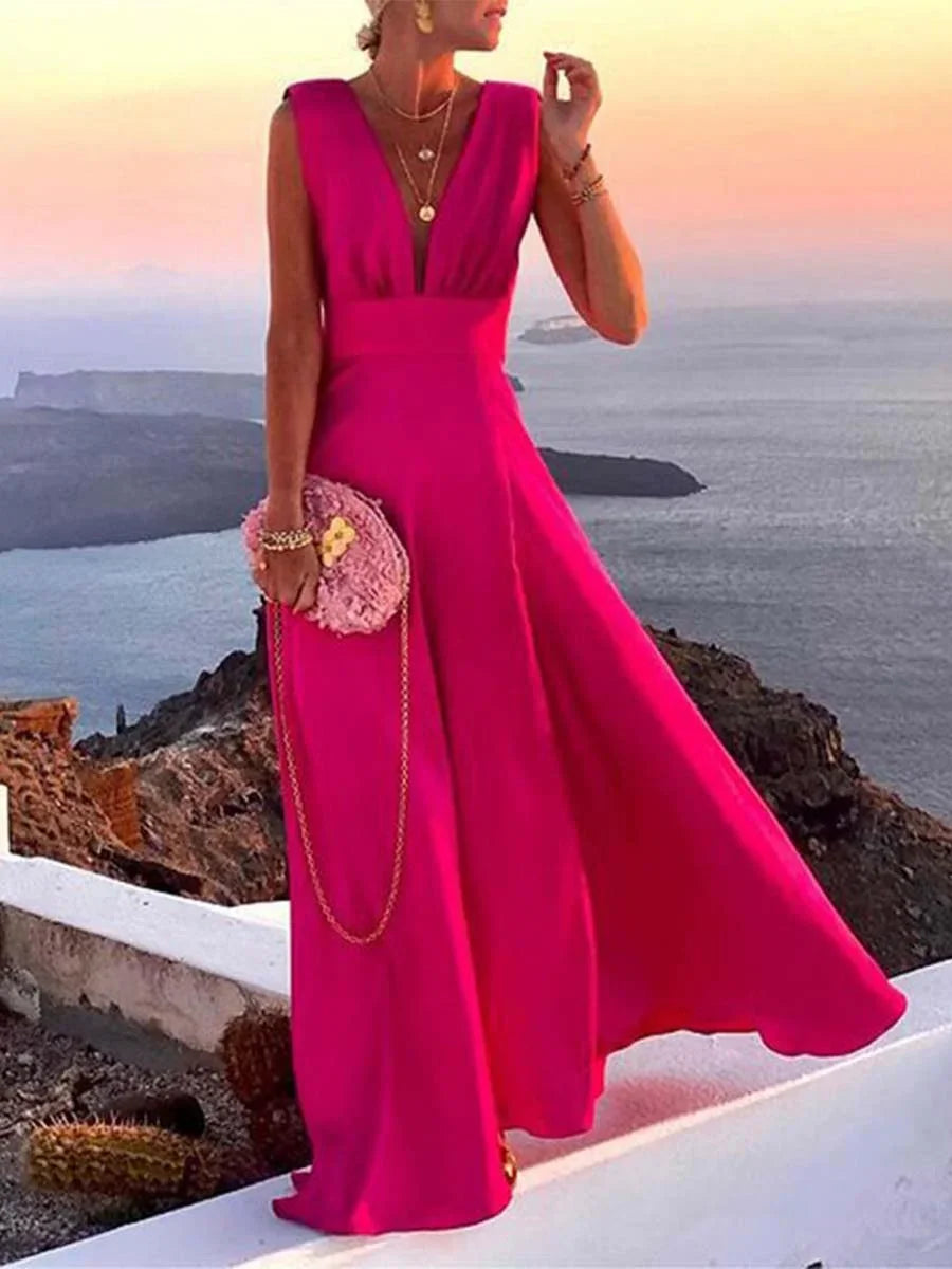 Vanessa - Women's long backless dress with flared V-neck - photo 1