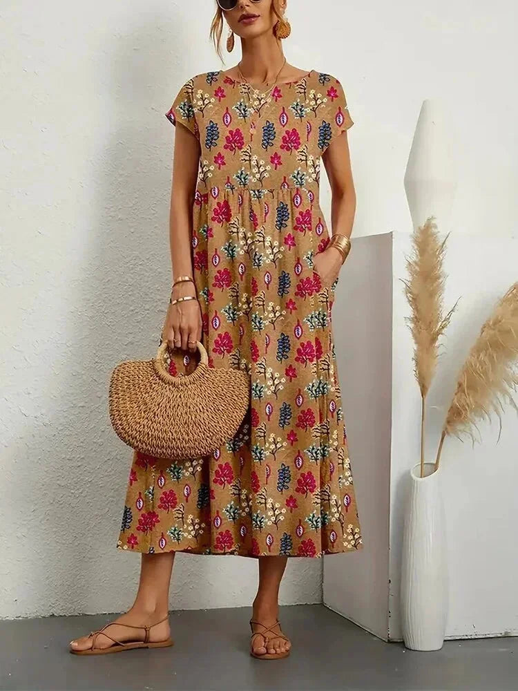Patricia - Women's midi dress in floral print cotton with pockets - photo 1