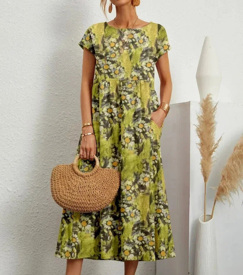 Patricia - Women's midi dress in floral print cotton with pockets - photo 6