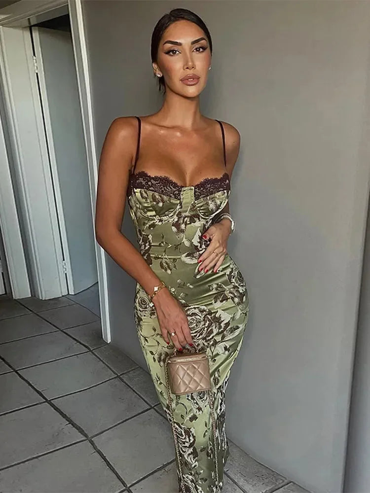 Women's Floral Satin Corset Strapless Midi dress for Summer Evenings - photo 1