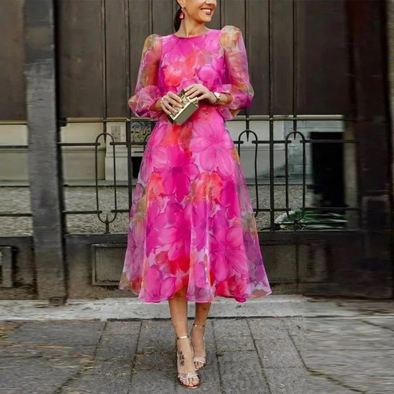 Daisy - Women's floral midi dress with long sleeves and lightweight fabric - photo 1