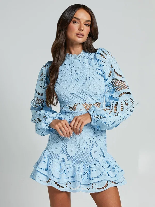 Maeve - Rochie scurtă elegantă din dantelă cu mâneci lungi, pentru seară, pentru femei