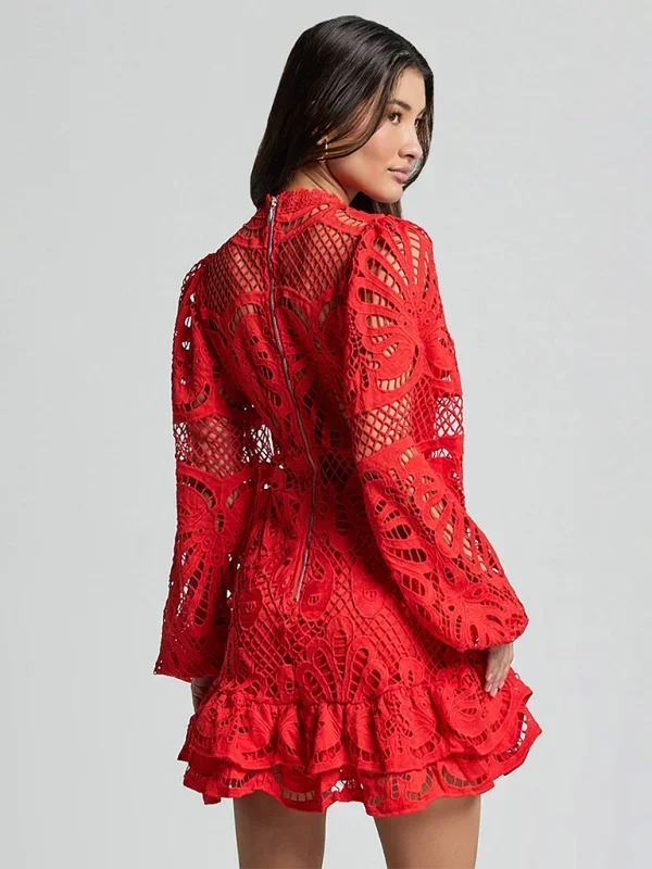 Maeve - Rochie scurtă elegantă din dantelă cu mâneci lungi, pentru seară, pentru femei