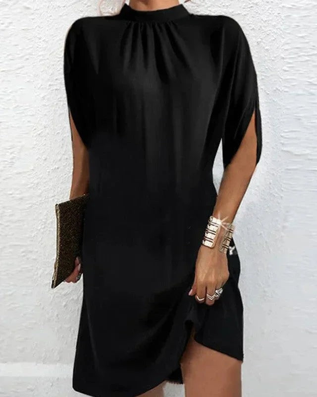 Hazel - Women's short evening dress with batwing sleeves and pleated collar - photo 1