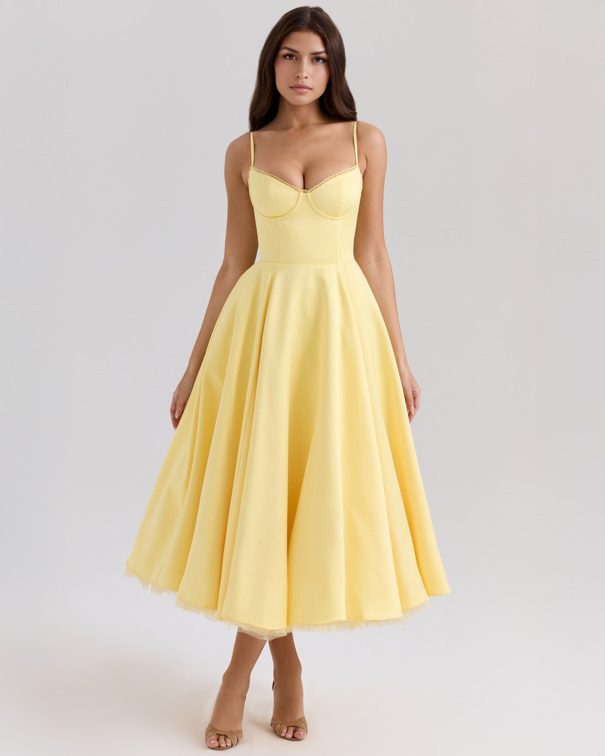 Robina - Women's Bustier Midi Dress with Full Skirt - photo 1