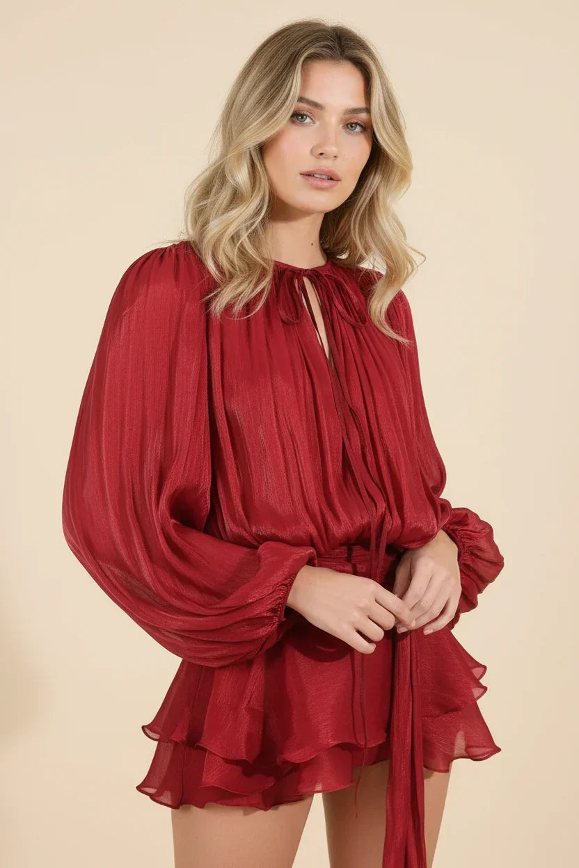 Romilly - Women's Mini Dress with Ruffle Trim and Puff Sleeves - photo 10