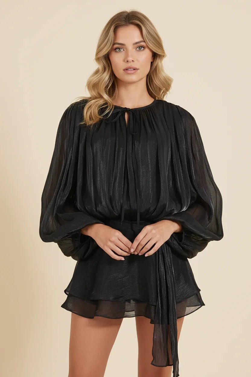Romilly - Women's Mini Dress with Ruffle Trim and Puff Sleeves - photo 11