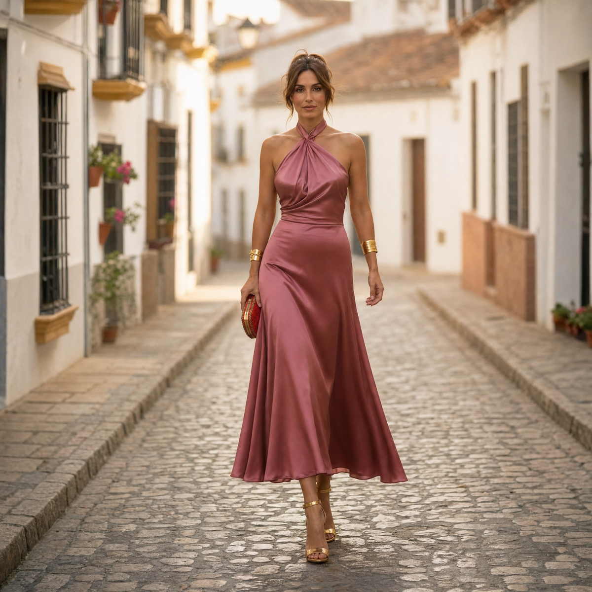 Margot - Women's Satin Halter Midi Dress - photo 8