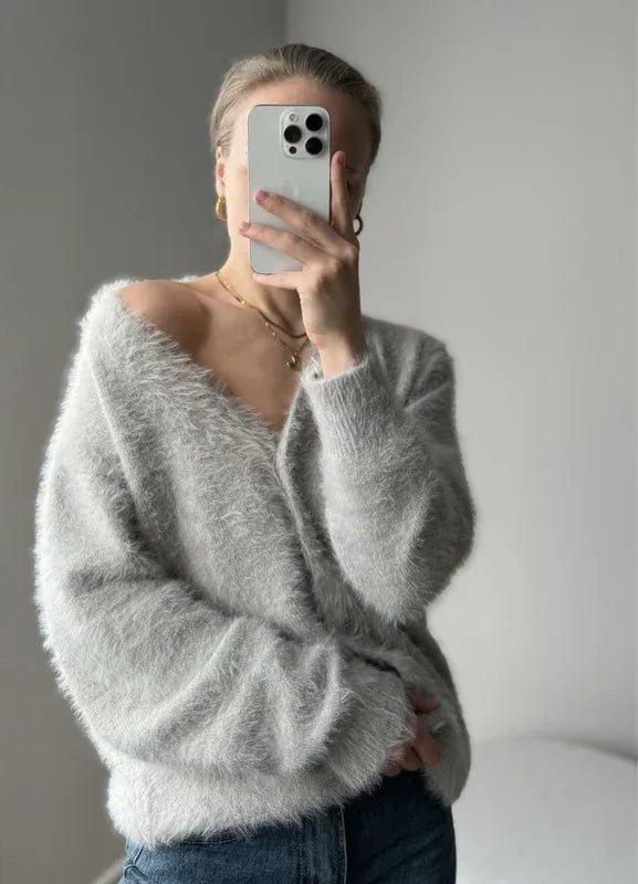 Rosalie - Women's Cardigan with Brushed Knit and Button Front