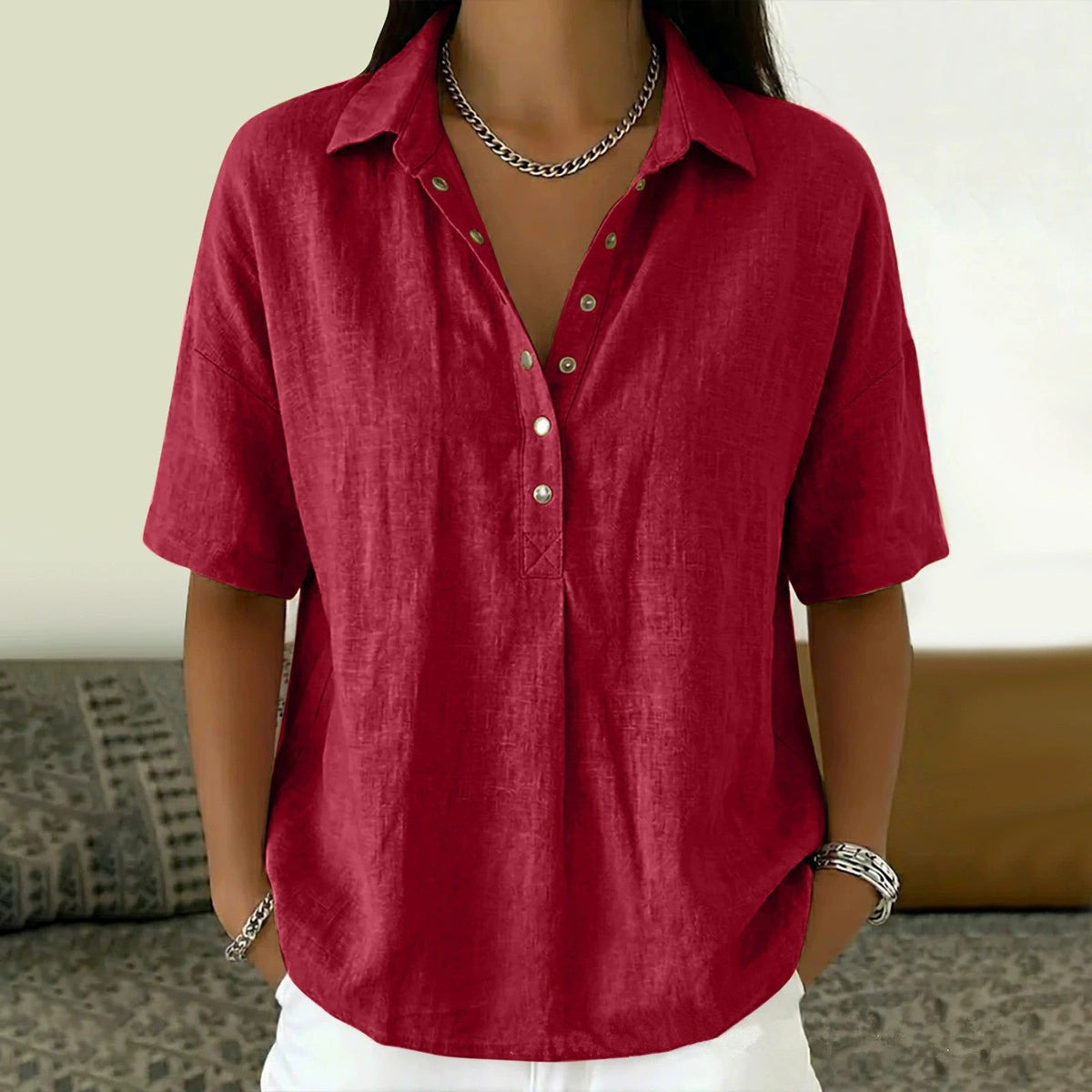 Rosamund - Women's Soft V-Neck Blouse - photo 8