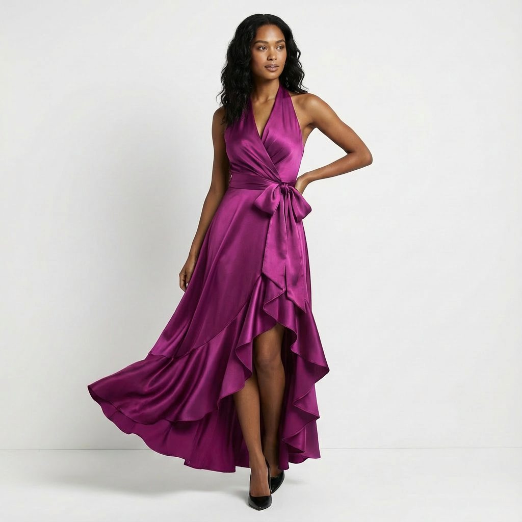 Connie - Women's Wrap Maxi Dress with a Bow