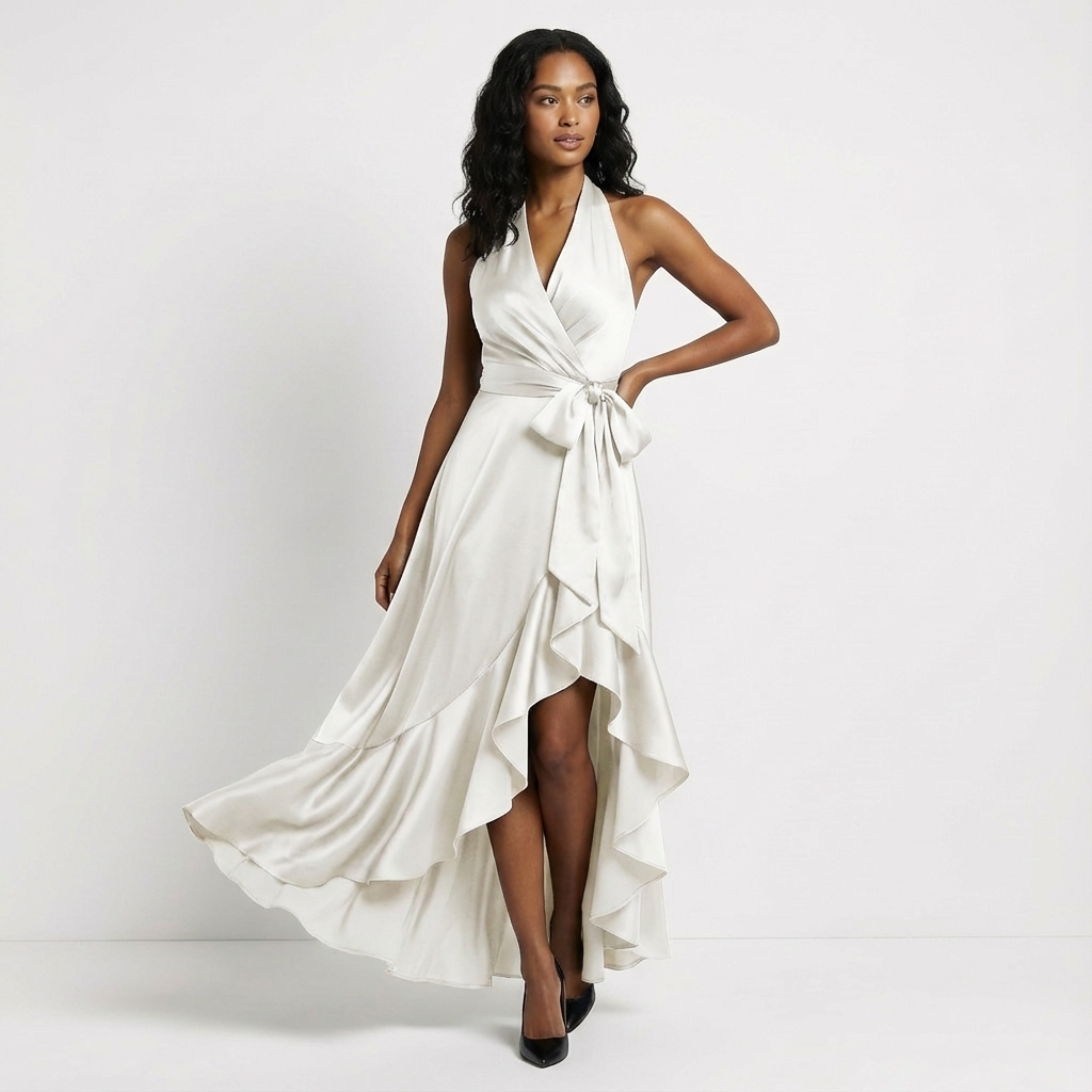 Connie - Women's Wrap Maxi Dress with a Bow