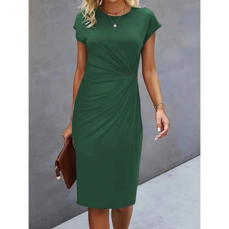 Rosetta - Women's Fitted Midi Dress with Ruching and Short Sleeves - photo 6