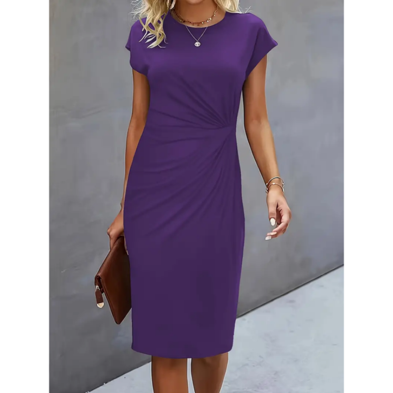 Rosetta - Women's Fitted Midi Dress with Ruching and Short Sleeves - photo 8