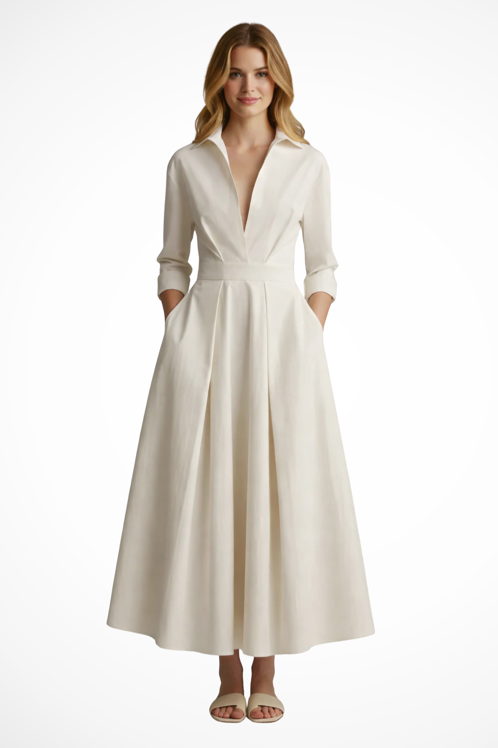 Courtney - Women's Fitted Maxi Dress with Buttons